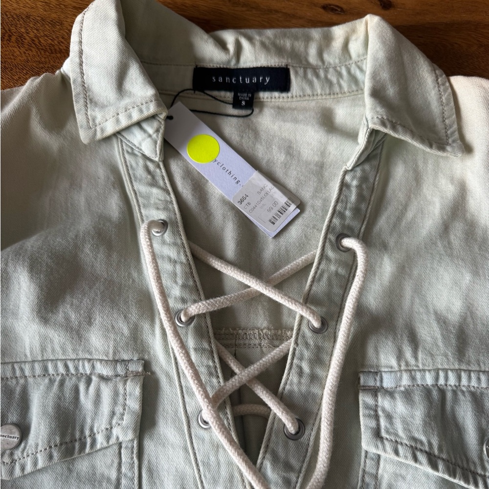 Sanctuary Mint Lace-Up Blouse